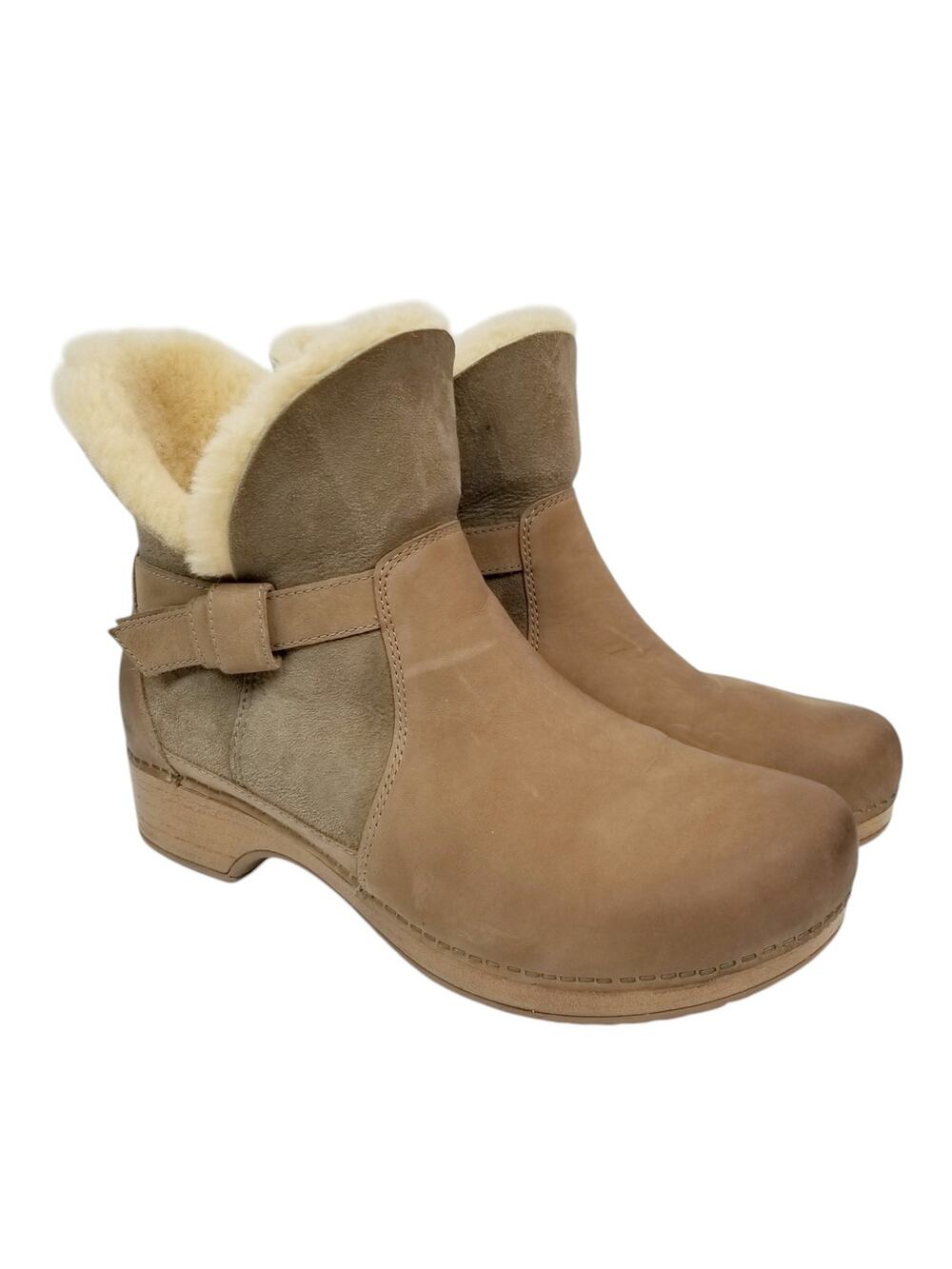 Dansko Leather Shearling Bessie Ankle Boots Tan Women's Size 42